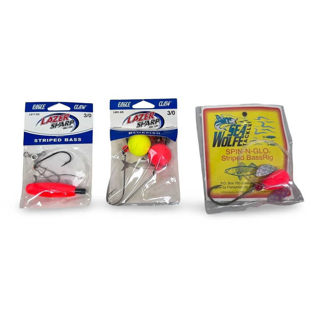 Eagle Claw Lazer Sharp & Sea Wolfe Striped Bass Bluefish Fishing‎ Rigs 3/0 3pc